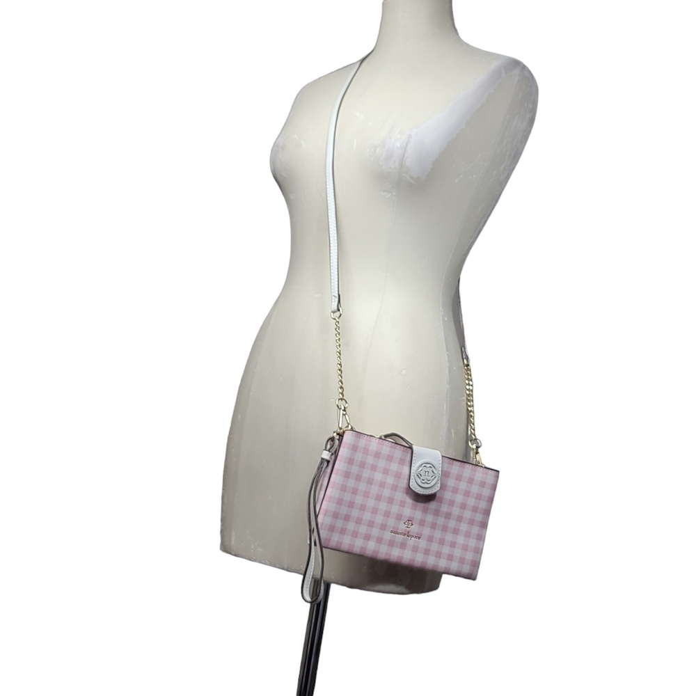 Nanette Lepore Plaid Pink White Crossbody Wristlet Bag - Picture 12 of 12